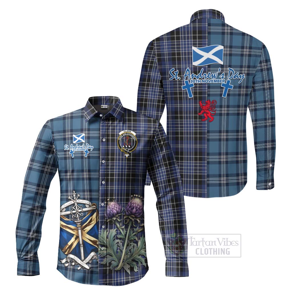 Tartan Vibes Clothing Clark (Clarke) Tartan Long Sleeve Button Shirt Happy St. Andrew's Day Half Tartan Style