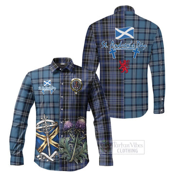 Clark (Clarke) Tartan Long Sleeve Button Shirt Happy St. Andrew's Day Half Tartan Style