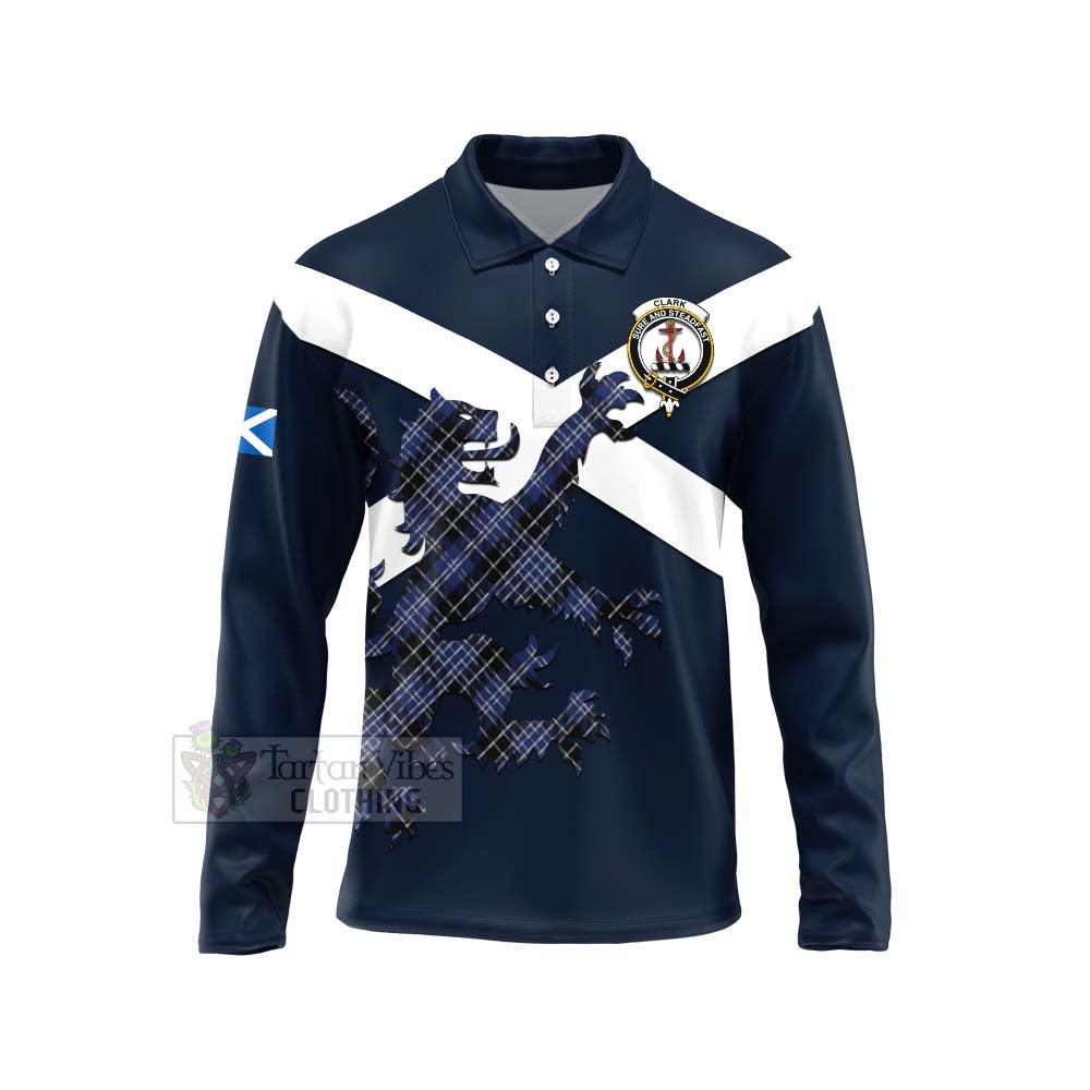 Tartan Vibes Clothing Clark (Clarke) Tartan Lion Rampant Long Sleeve Polo Shirt – Proudly Display Your Heritage with Alba Gu Brath and Clan Name