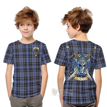 Clark (Clarke) Tartan Kid T-Shirt with Family Crest Celtic Skull Style