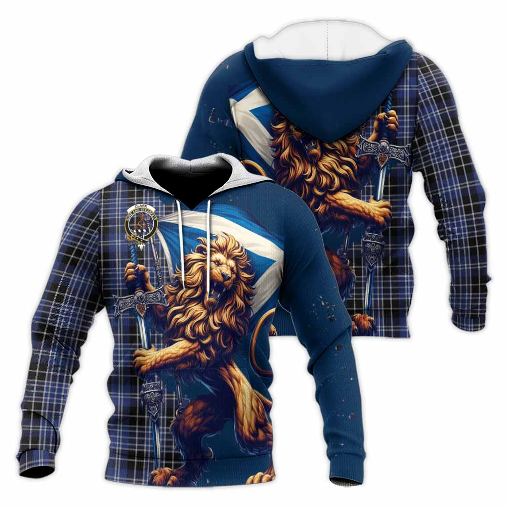 Tartan Vibes Clothing Clark (Clarke) Tartan Family Crest Knitted Hoodie with Scottish Majestic Lion