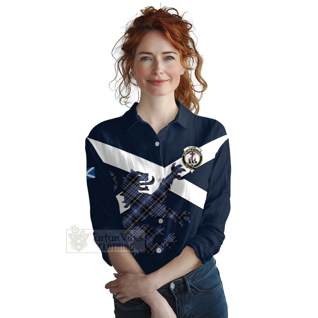 Tartan Vibes Clothing Clark (Clarke) Tartan Lion Rampant Women's Casual Shirt Proudly Display Your Heritage with Alba Gu Brath and Clan Name