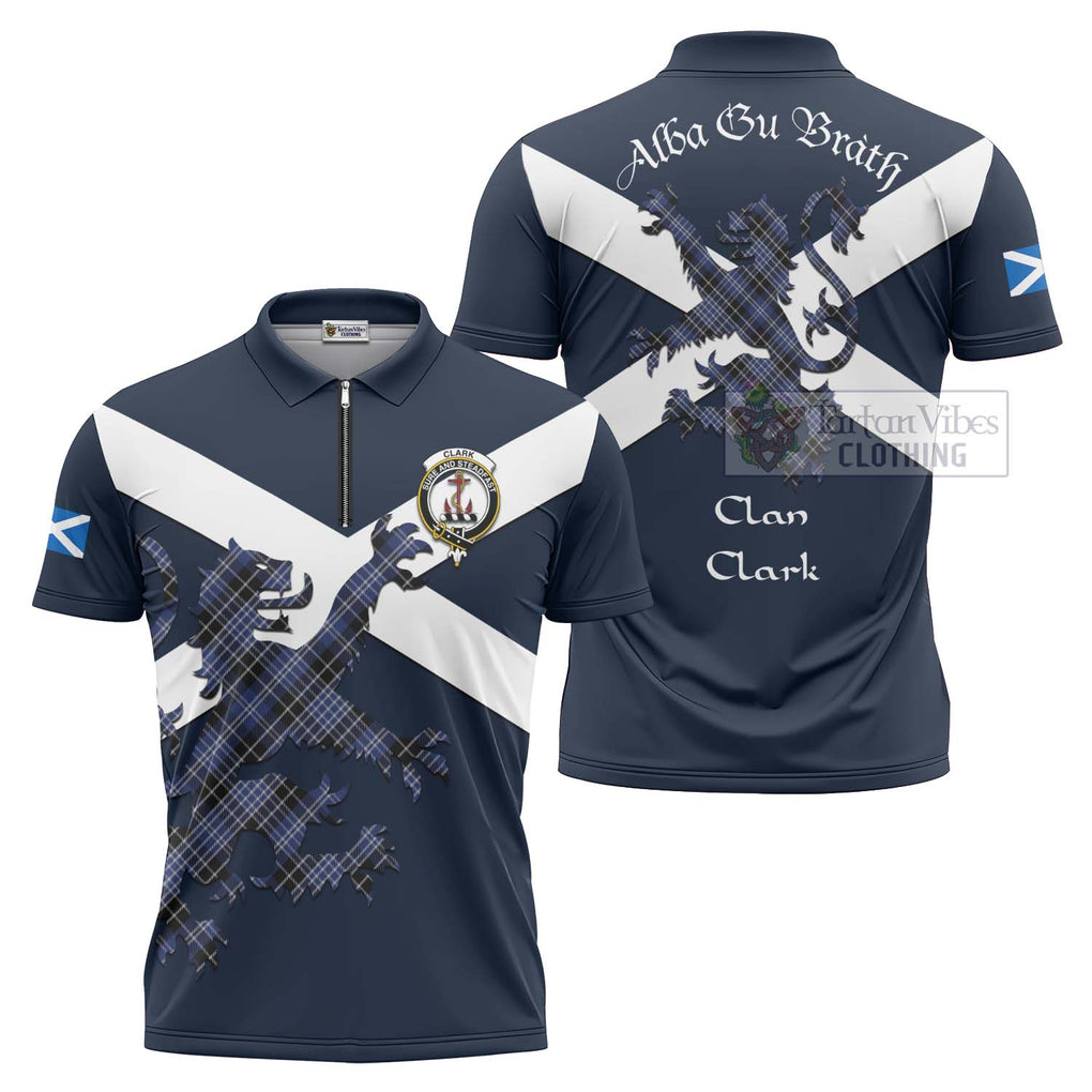 Tartan Vibes Clothing Clark (Clarke) Tartan Lion Rampant Zipper Polo Shirt – Proudly Display Your Heritage with Alba Gu Brath and Clan Name