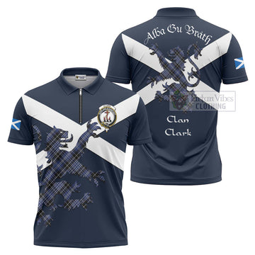 Clark (Clarke) Tartan Lion Rampant Zipper Polo Shirt Proudly Display Your Heritage with Alba Gu Brath and Clan Name