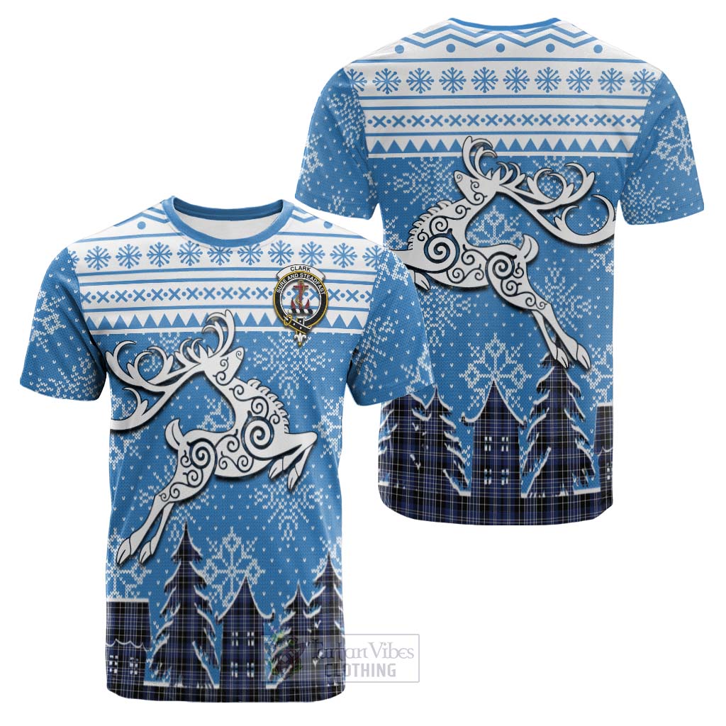 Tartan Vibes Clothing Clark (Clarke) Clan Christmas Cotton T-shirt Celtic Reindeer Style