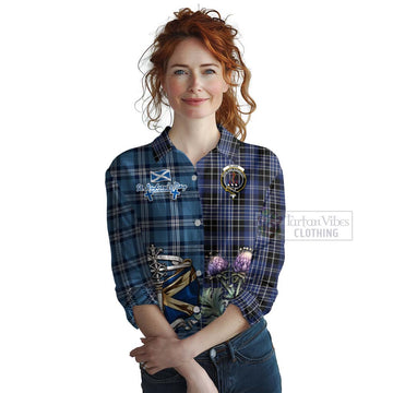 Clark (Clarke) Tartan Women's Casual Shirt Happy St. Andrew's Day Half Tartan Style