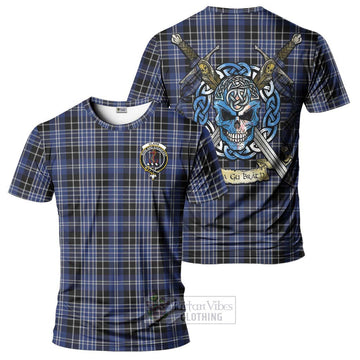 Clark (Clarke) Tartan T-Shirt with Family Crest Celtic Skull Style