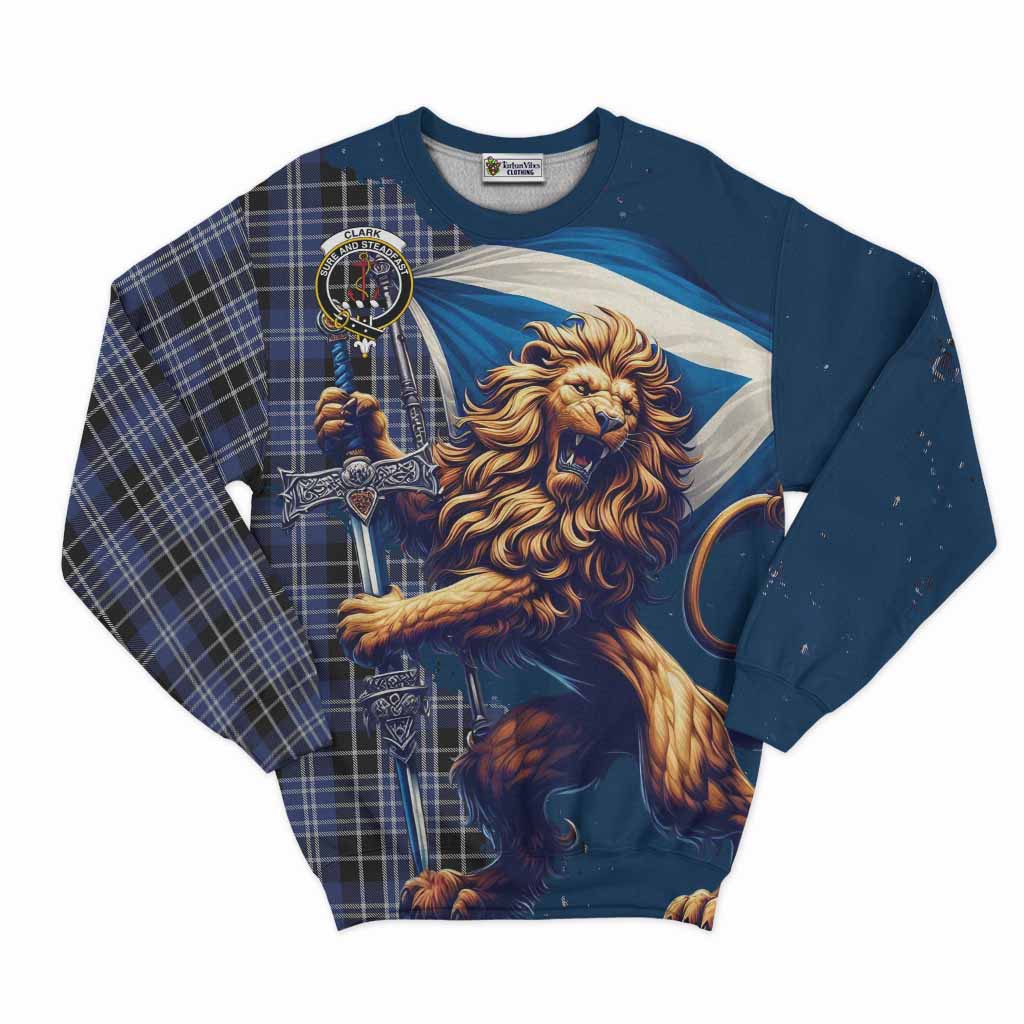 Tartan Vibes Clothing Clark (Clarke) Tartan Family Crest Sweatshirt with Scottish Majestic Lion