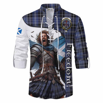 Clark (Clarke) Crest Tartan Ghillie Kilt Shirt Inspired by the Freedom of Scottish Warrior