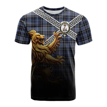 Clark (Clarke) Crest Tartan Cotton T-shirt with Golden Lion Emblem Celtic Style Kid's Shirt - Tartan Vibes Clothing