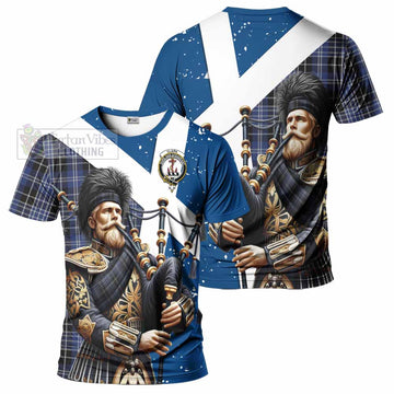 Clark (Clarke) Tartan T-Shirt with Family Crest Scottish Bagpiper Vibes