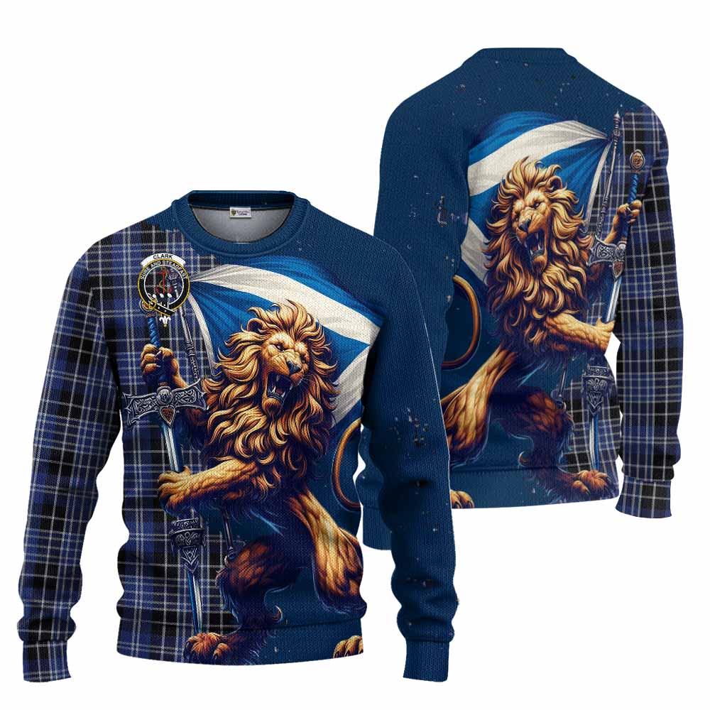 Tartan Vibes Clothing Clark (Clarke) Tartan Family Crest Knitted Sweater with Scottish Majestic Lion