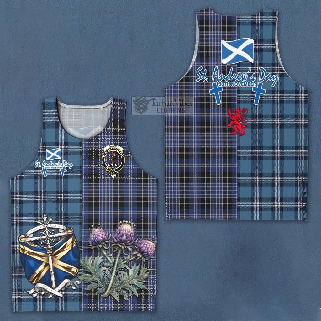 Tartan Vibes Clothing Clark (Clarke) Tartan Men's Tank Top Happy St. Andrew's Day Half Tartan Style