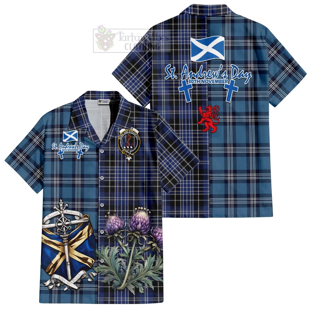 Tartan Vibes Clothing Clark (Clarke) Tartan Short Sleeve Button Shirt Happy St. Andrew's Day Half Tartan Style