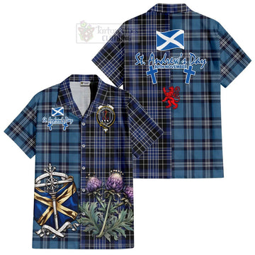 Clark (Clarke) Tartan Short Sleeve Button Shirt Happy St. Andrew's Day Half Tartan Style