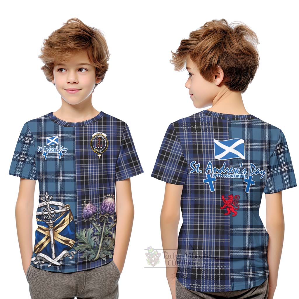 Tartan Vibes Clothing Clark (Clarke) Tartan Kid T-Shirt Happy St. Andrew's Day Half Tartan Style