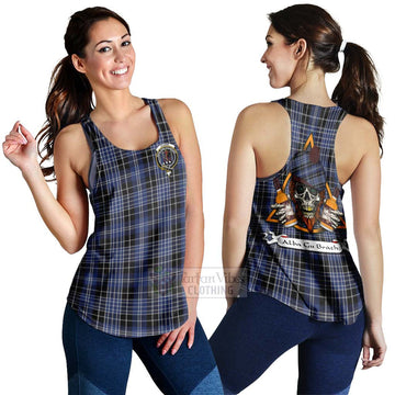 Clark (Clarke) Tartan Women's Racerback Tanks with Family Crest and Bearded Skull Holding Bottles of Whiskey