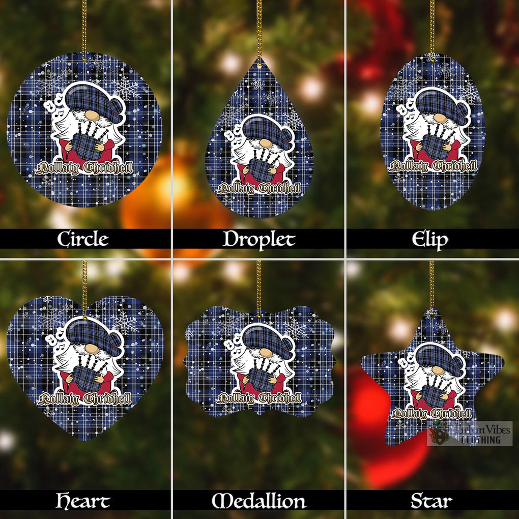 Tartan Vibes Clothing Clark (Clarke) Tartan Christmas Aluminium Ornament with Gnome Playing Bagpipes