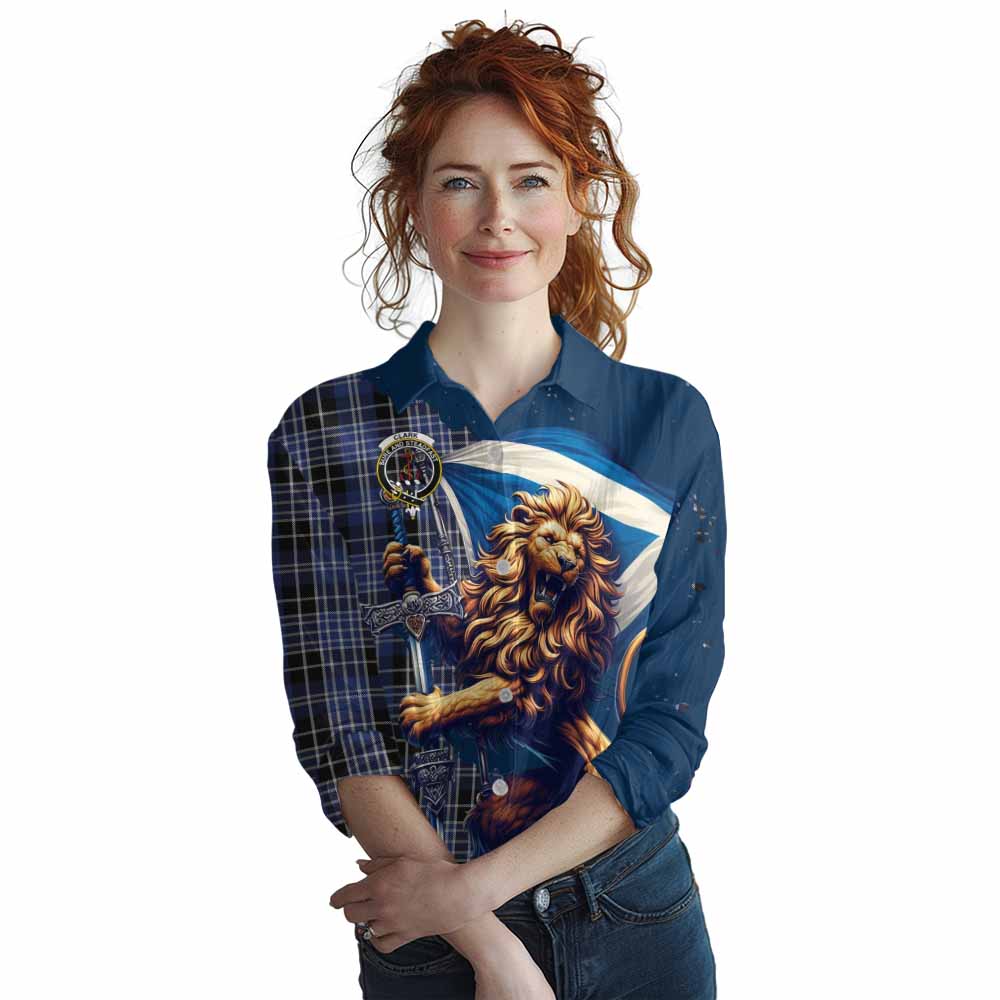 Tartan Vibes Clothing Clark (Clarke) Tartan Family Crest Women's Casual Shirt with Scottish Majestic Lion