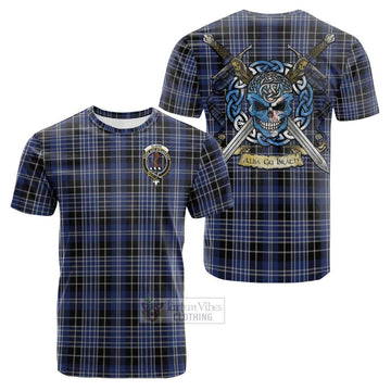 Clark (Clarke) Tartan Cotton T-shirt with Family Crest Celtic Skull Style