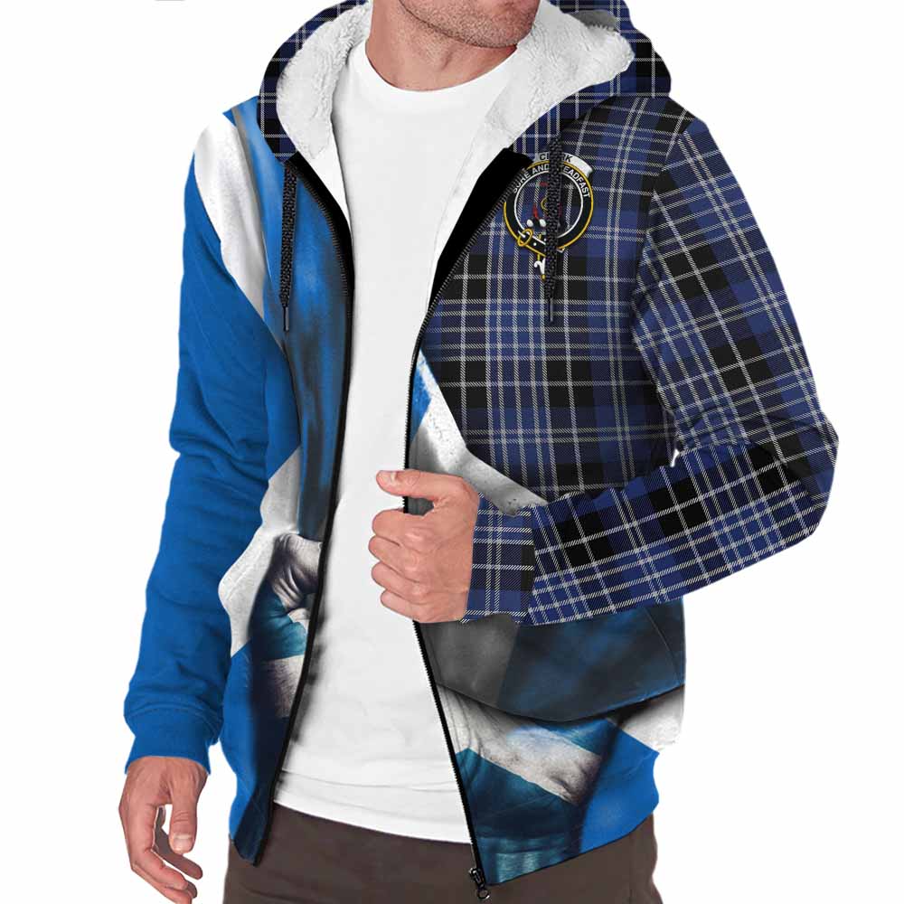 Tartan Vibes Clothing Clark (Clarke) Tartan Sherpa Hoodie with Family Crest Scotland Patriotic Style