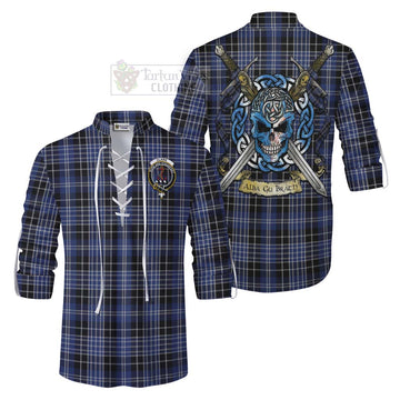 Clark (Clarke) Tartan Ghillie Kilt Shirt with Family Crest Celtic Skull Style