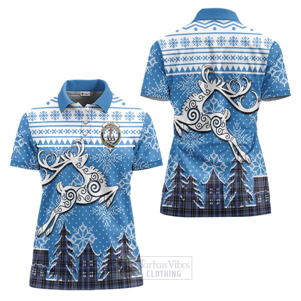 Tartan Vibes Clothing Clark (Clarke) Clan Christmas Women's Polo Shirt Celtic Reindeer Style