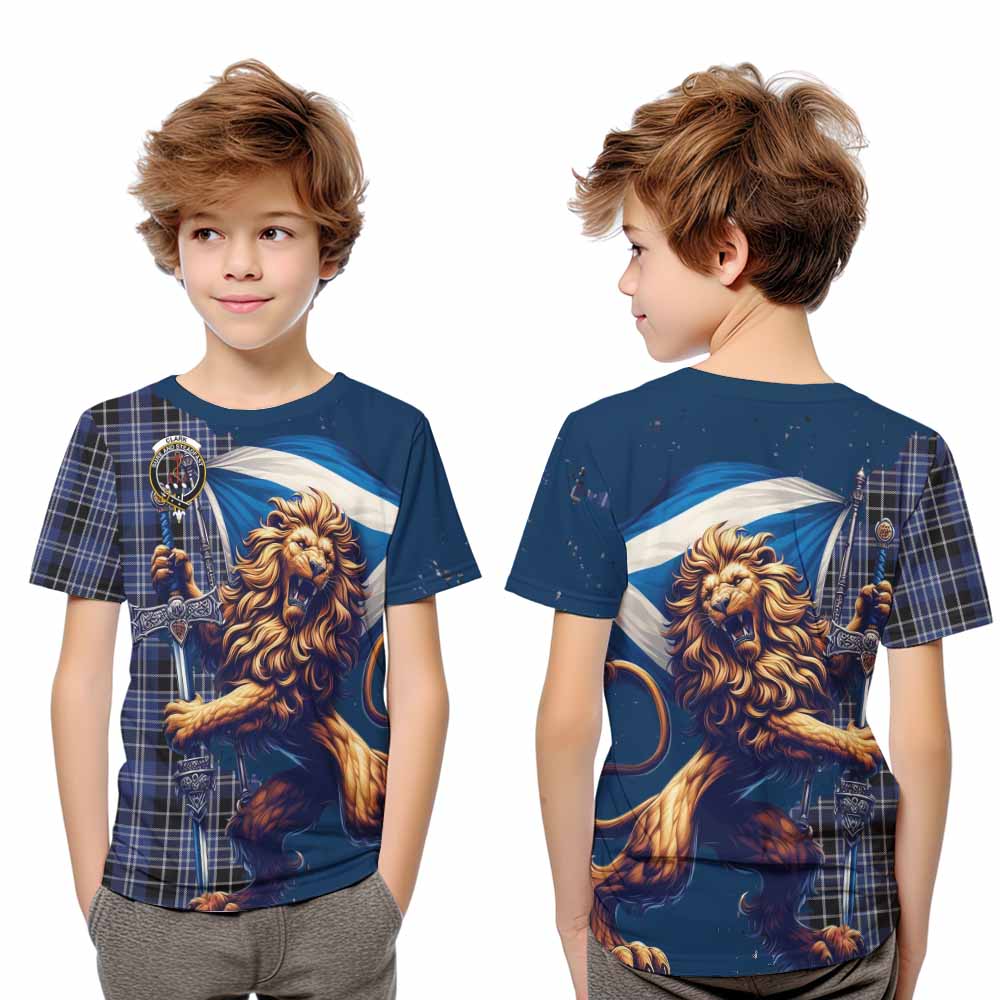 Tartan Vibes Clothing Clark (Clarke) Tartan Family Crest Kid T-Shirt with Scottish Majestic Lion