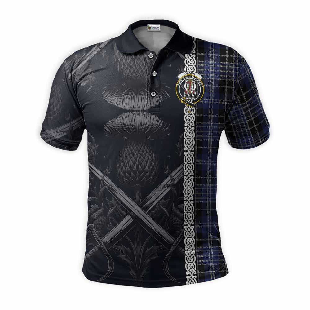 Tartan Vibes Clothing Clark (Clarke) Tartan Polo Shirt with Family Crest Cross Sword Thistle Celtic Vibes