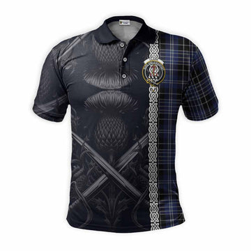 Clark (Clarke) Tartan Polo Shirt with Family Crest Cross Sword Thistle Celtic Vibes