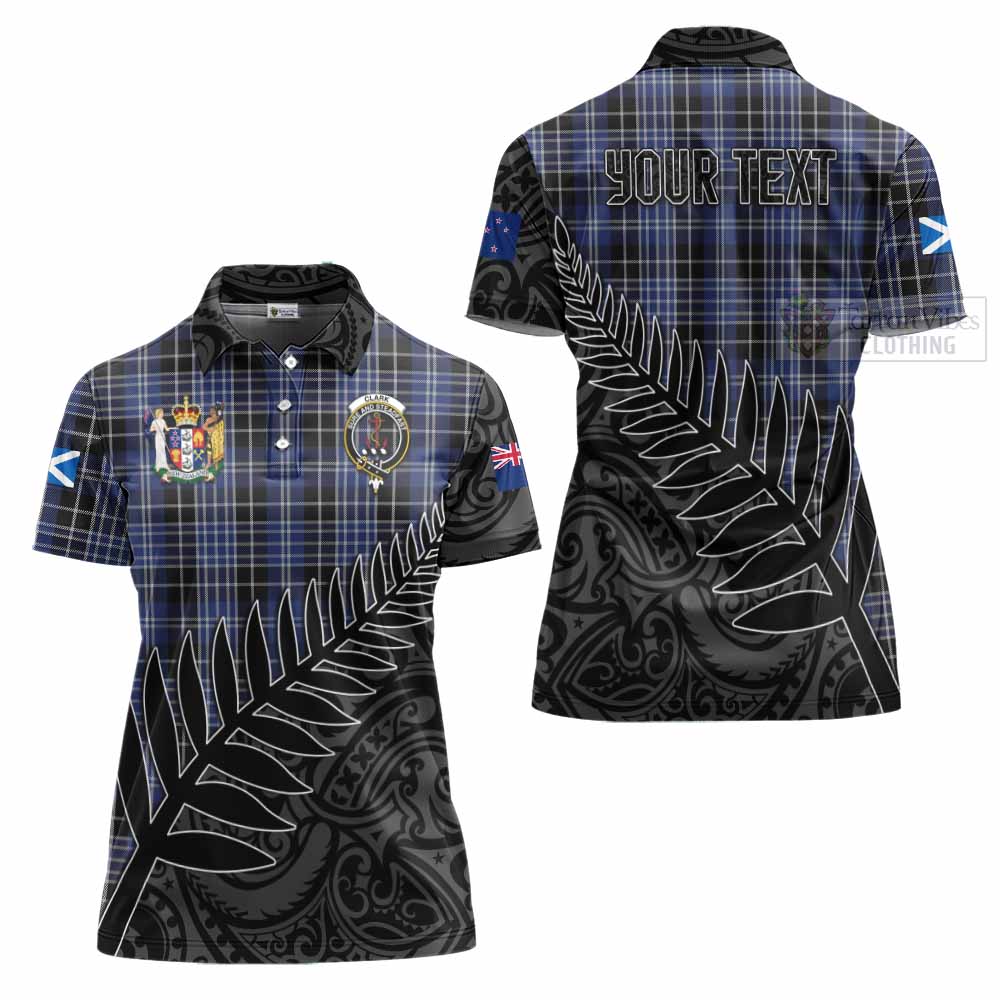 Tartan Vibes Clothing Clark (Clarke) Crest Tartan Women's Polo Shirt with New Zealand Silver Fern Half Style