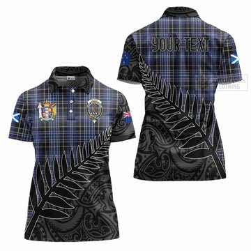 Clark (Clarke) Crest Tartan Women's Polo Shirt with New Zealand Silver Fern Half Style