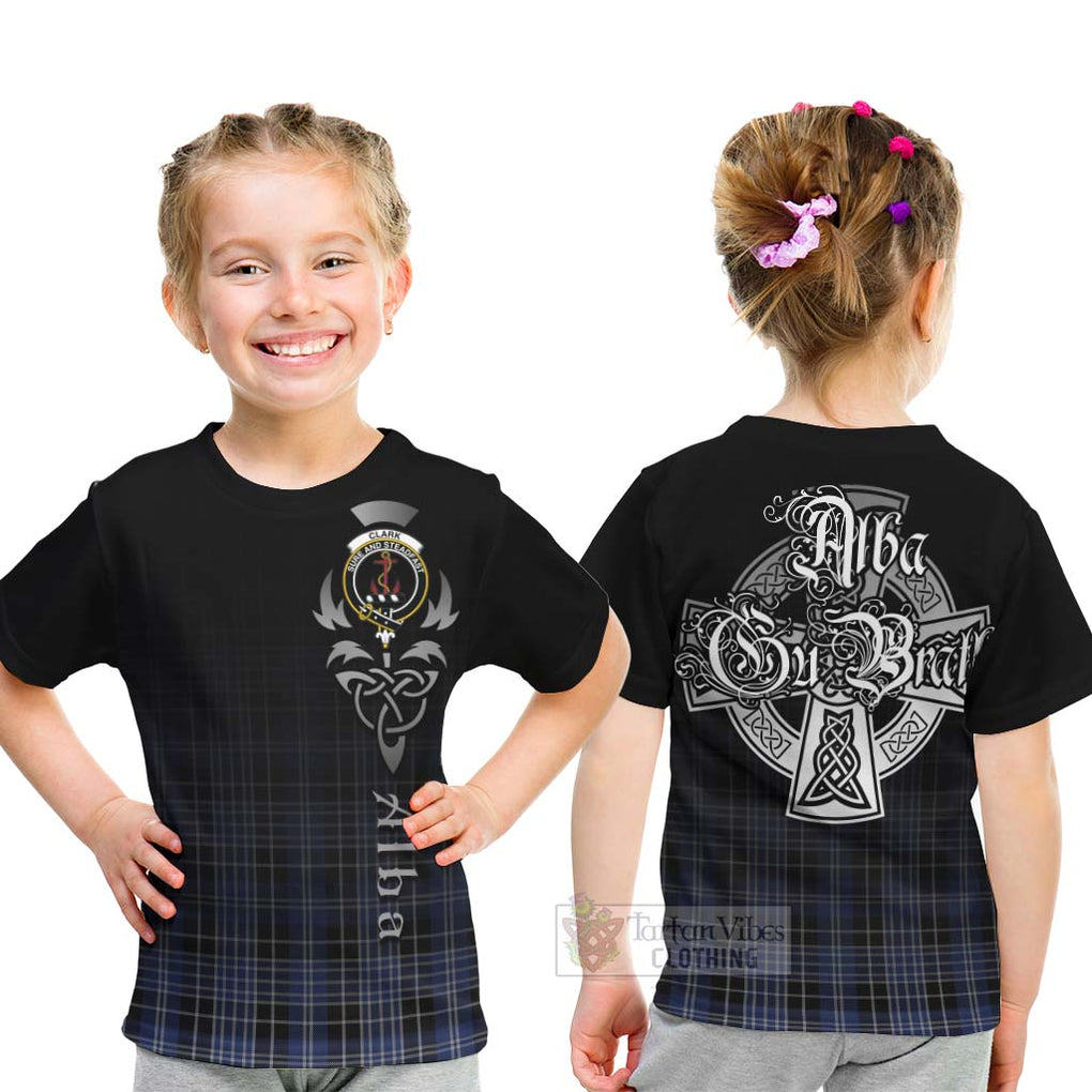 Tartan Vibes Clothing Clark (Clarke) Tartan Kid T-Shirt Featuring Alba Gu Brath Family Crest Celtic Inspired