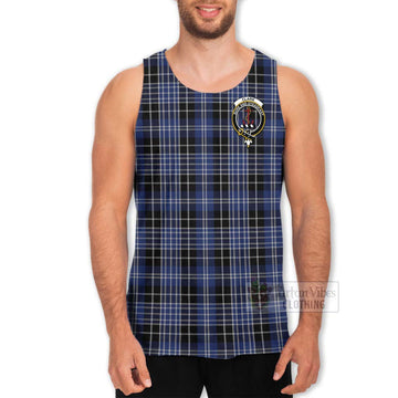 Clark (Clarke) Tartan Men's Tank Top with Family Crest and Bearded Skull Holding Bottles of Whiskey