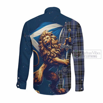 Clark (Clarke) Tartan Family Crest Long Sleeve Button Shirt with Scottish Majestic Lion