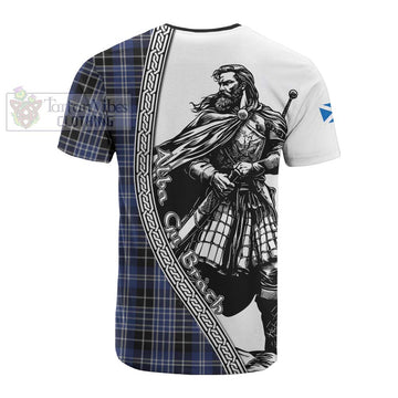 Clark (Clarke) Tartan Clan Crest Cotton T-shirt with Highlander Warrior Celtic Style