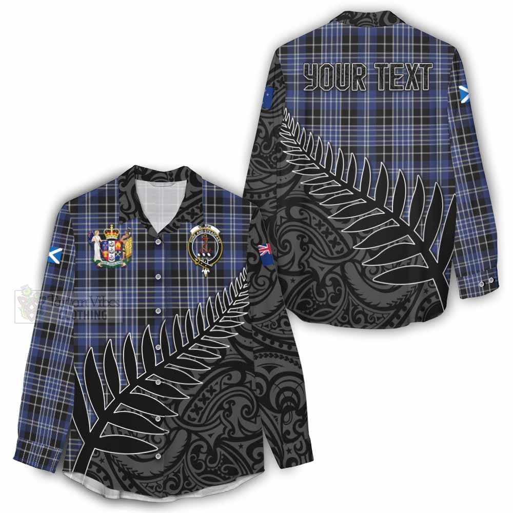 Tartan Vibes Clothing Clark (Clarke) Crest Tartan Women's Casual Shirt with New Zealand Silver Fern Half Style