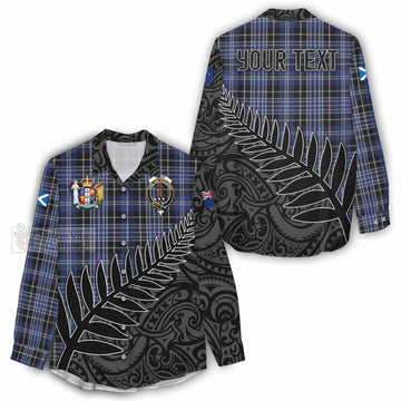 Clark (Clarke) Crest Tartan Women's Casual Shirt with New Zealand Silver Fern Half Style