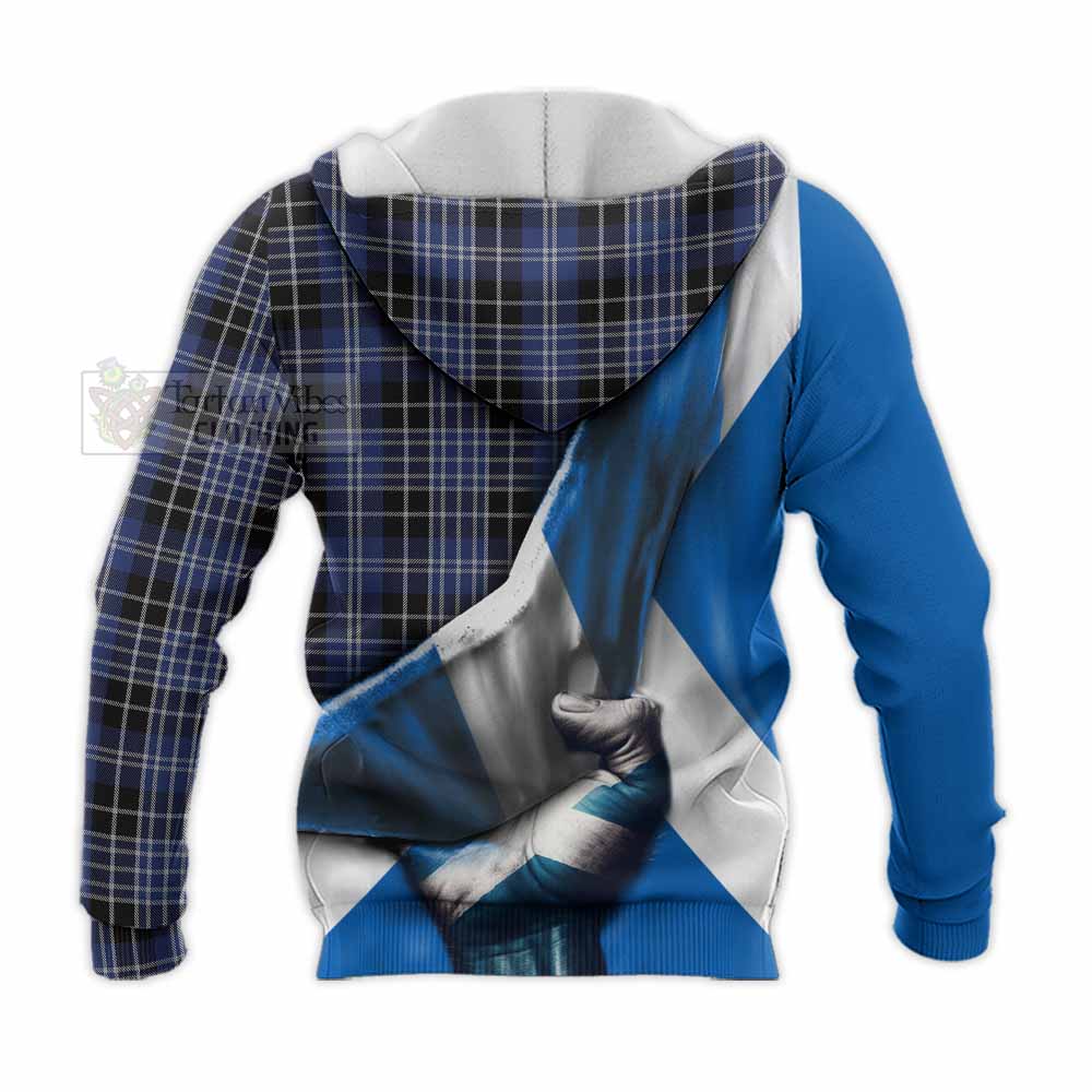 Tartan Vibes Clothing Clark (Clarke) Tartan Knitted Hoodie with Family Crest Scotland Patriotic Style