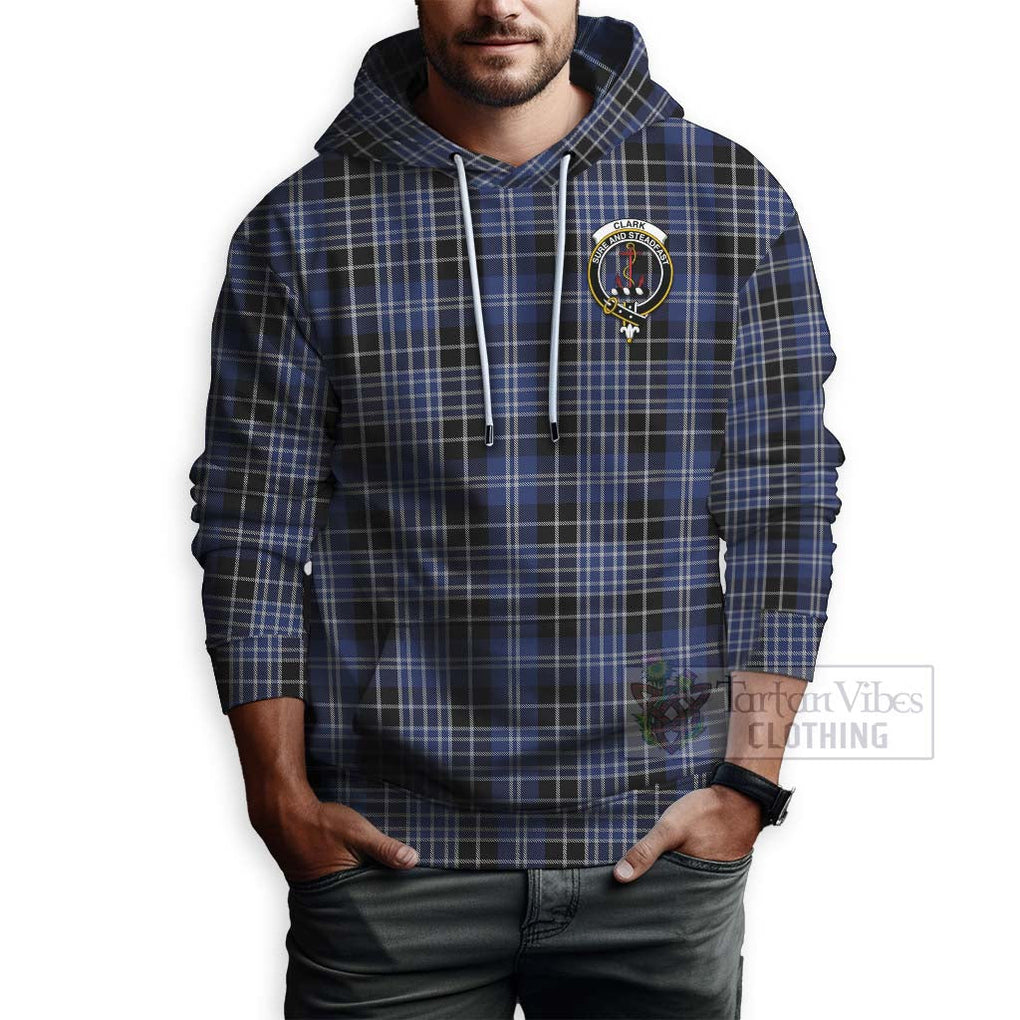 Tartan Vibes Clothing Clark (Clarke) Tartan Hoodie with Family Crest and Bearded Skull Holding Bottles of Whiskey