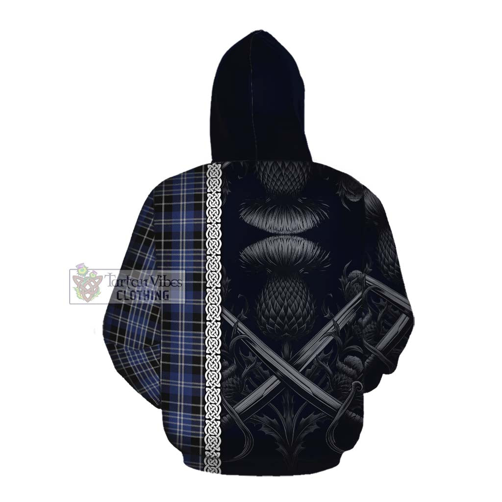 Tartan Vibes Clothing Clark (Clarke) Tartan Cotton Hoodie with Family Crest Cross Sword Thistle Celtic Vibes