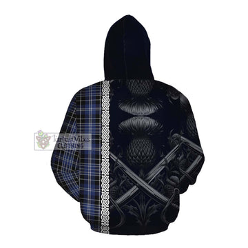 Clark (Clarke) Tartan Cotton Hoodie with Family Crest Cross Sword Thistle Celtic Vibes