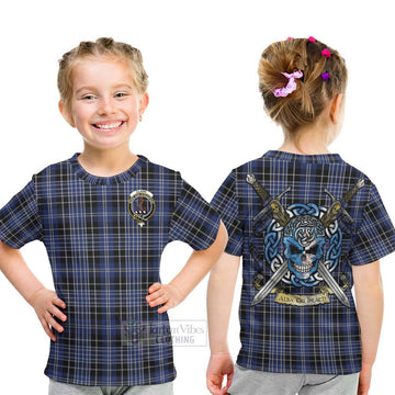 Clark (Clarke) Tartan Kid T-Shirt with Family Crest Celtic Skull Style