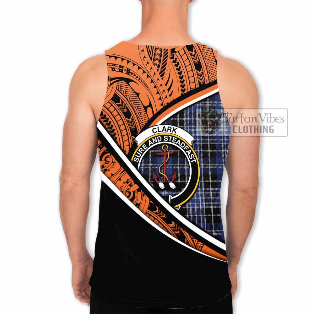 Tartan Vibes Clothing Clark (Clarke) Crest Tartan Men's Tank Top with Maori Tattoo Style - Orange Version