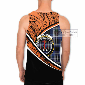 Clark (Clarke) Crest Tartan Men's Tank Top with Polynesian Vibes Style - Orange Version