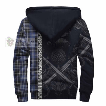 Clark (Clarke) Tartan Sherpa Hoodie with Family Crest Cross Sword Thistle Celtic Vibes