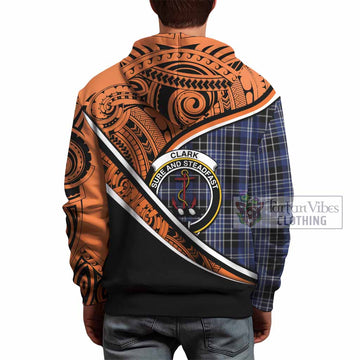 Clark (Clarke) Crest Tartan Hoodie with Polynesian Vibes Style - Orange Version