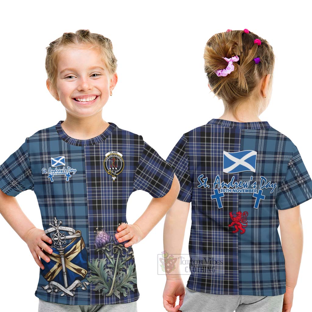 Tartan Vibes Clothing Clark (Clarke) Tartan Kid T-Shirt Happy St. Andrew's Day Half Tartan Style