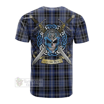 Clark (Clarke) Tartan Cotton T-shirt with Family Crest Celtic Skull Style