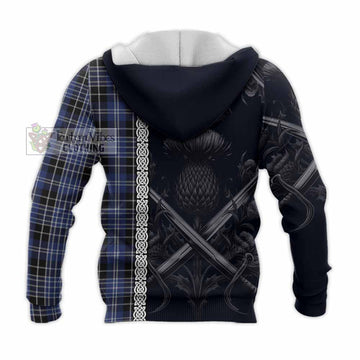 Clark (Clarke) Tartan Knitted Hoodie with Family Crest Cross Sword Thistle Celtic Vibes